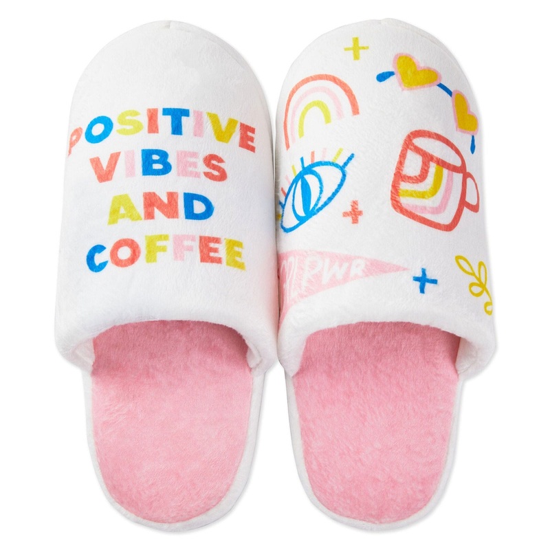 Positive Vibes and Coffee Slippers With Sound, Large/X-Large