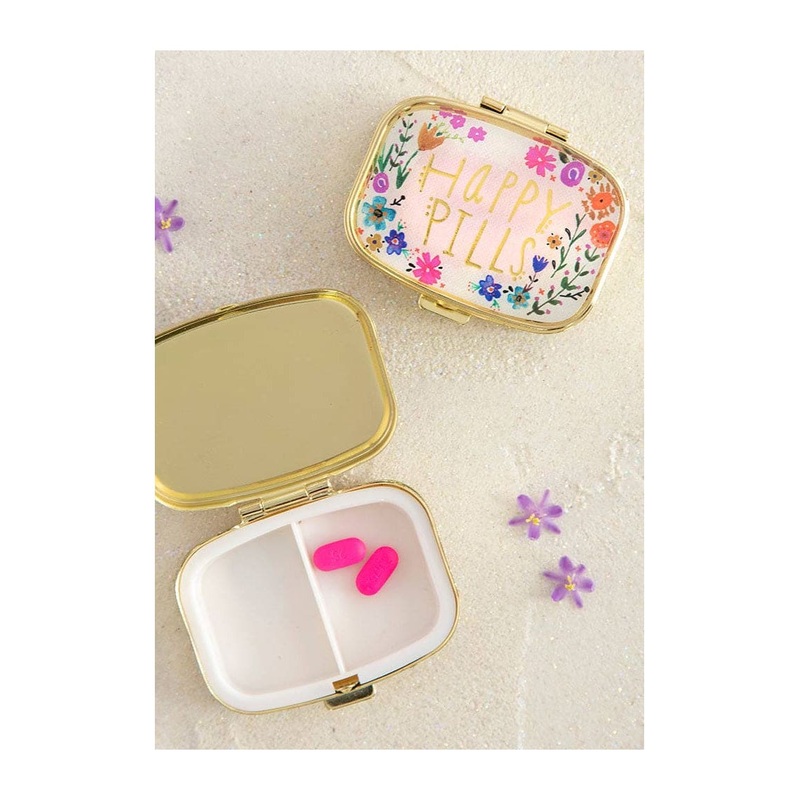 Pink Floral Happy Pills Pill Box