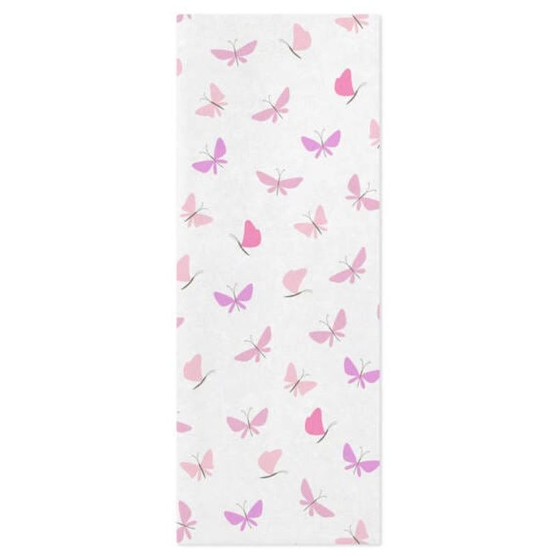 Pink Butterflies on White Tissue Paper, 6 sheets