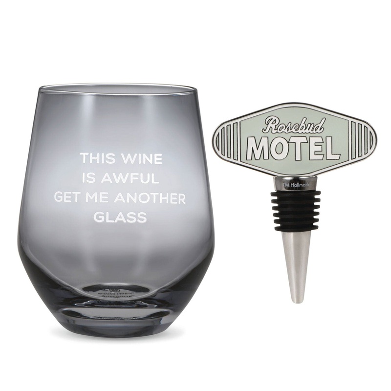 Schitt's Creek Stemless Wine Glass and Bottle Stopper, Set of 2