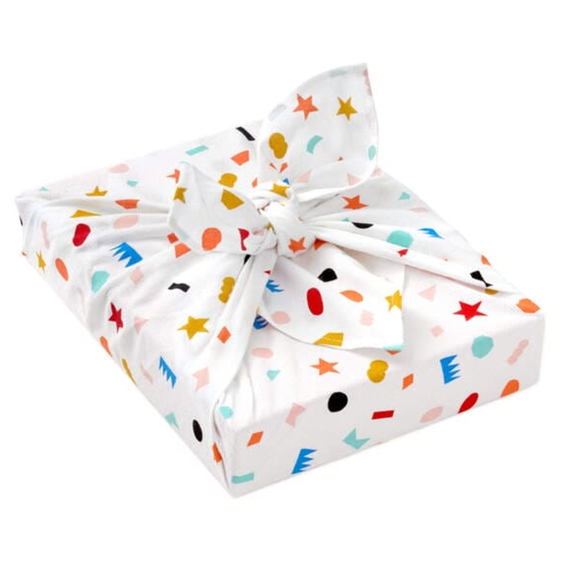 Geometric Confetti on Cream Fabric Gift Wrap 26"