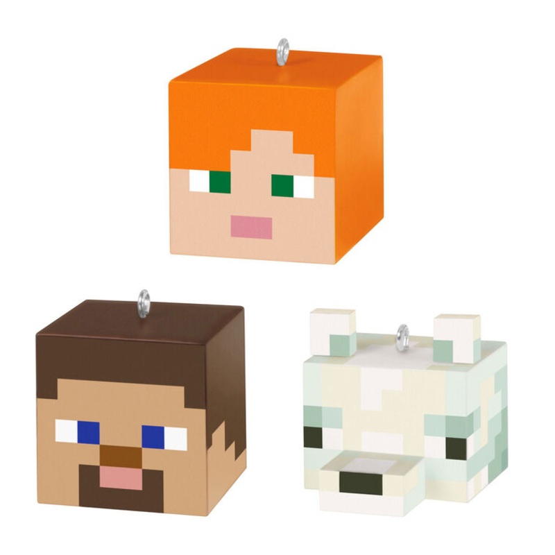 Mini Minecraft Alex, Steve and Arctic Fox Ornaments, Set of 3