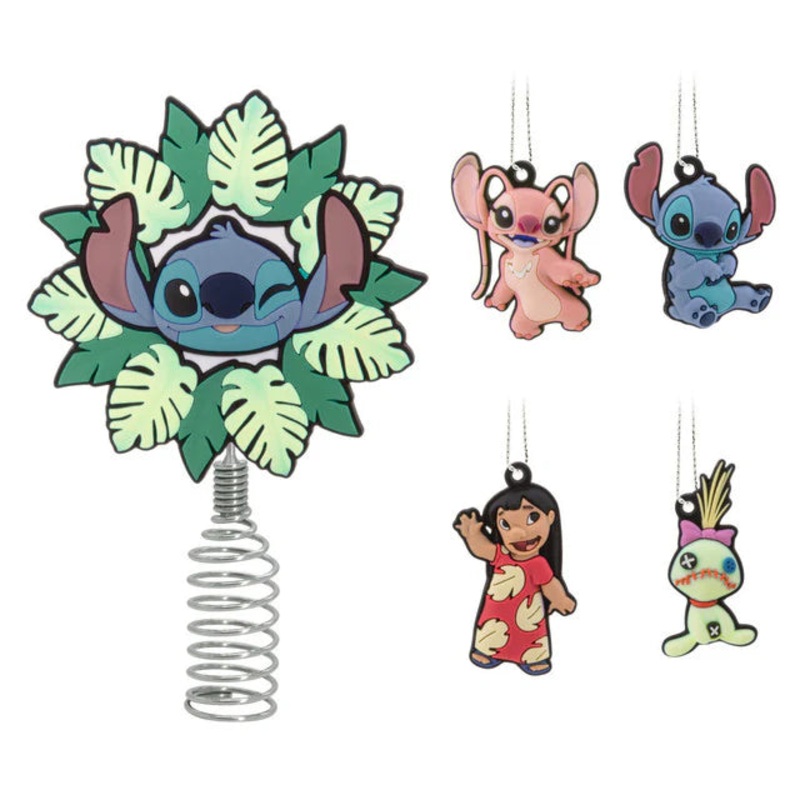 Mini Disney Lilo & Stitch Hallmark Tree Topper and Ornaments, Set of 5