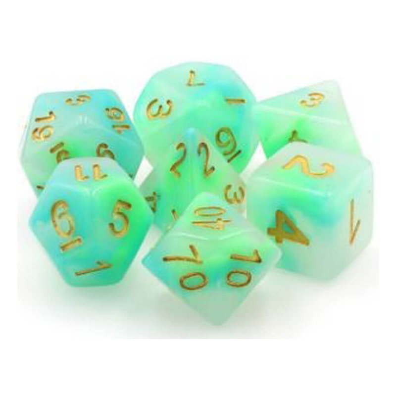 TMG Dice Sunset brumeux Red / Jaune Jade Opaque (ensemble de 7)